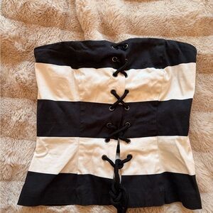 Black & White Striped Lace Up Corset